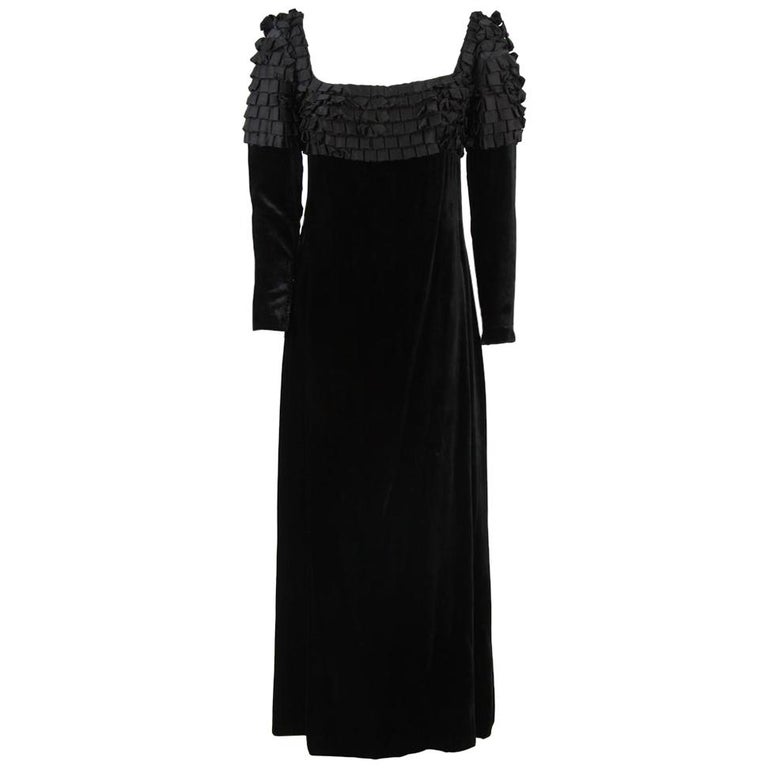 1960s Artisanal Black Velvet Maxi Dress For Sale