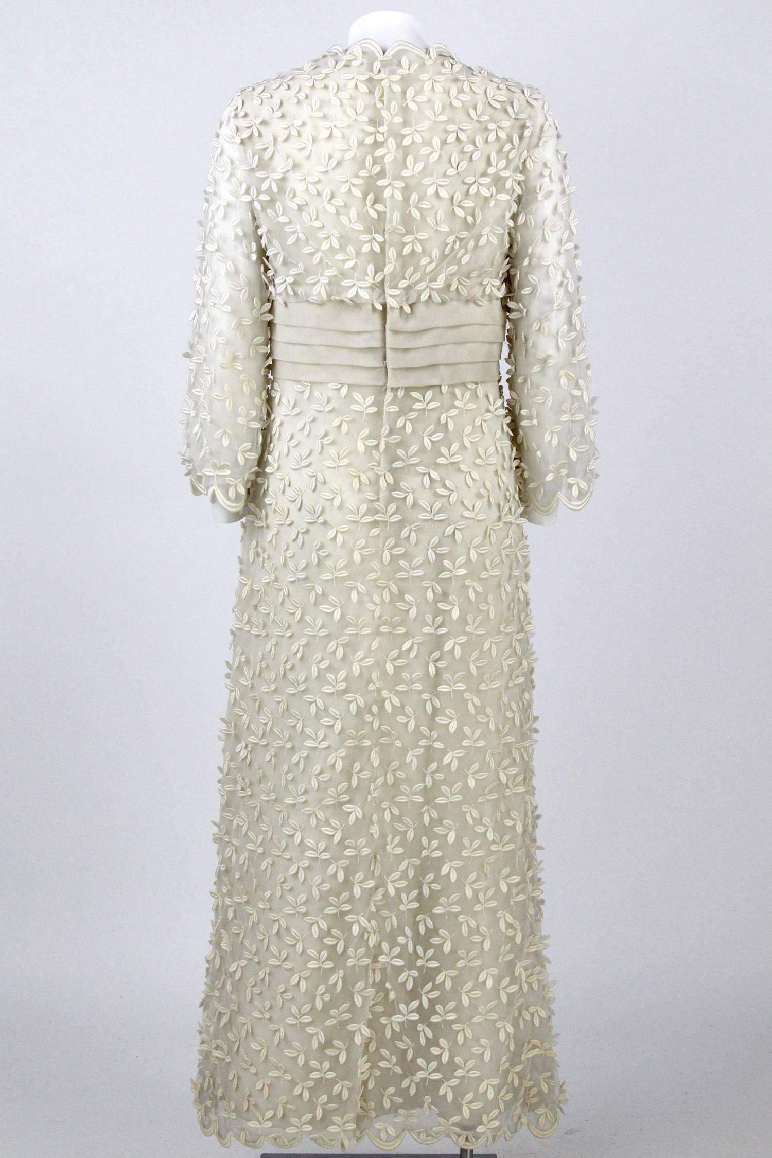 Gray 1960s Artisanal Off- White Wedding Gown