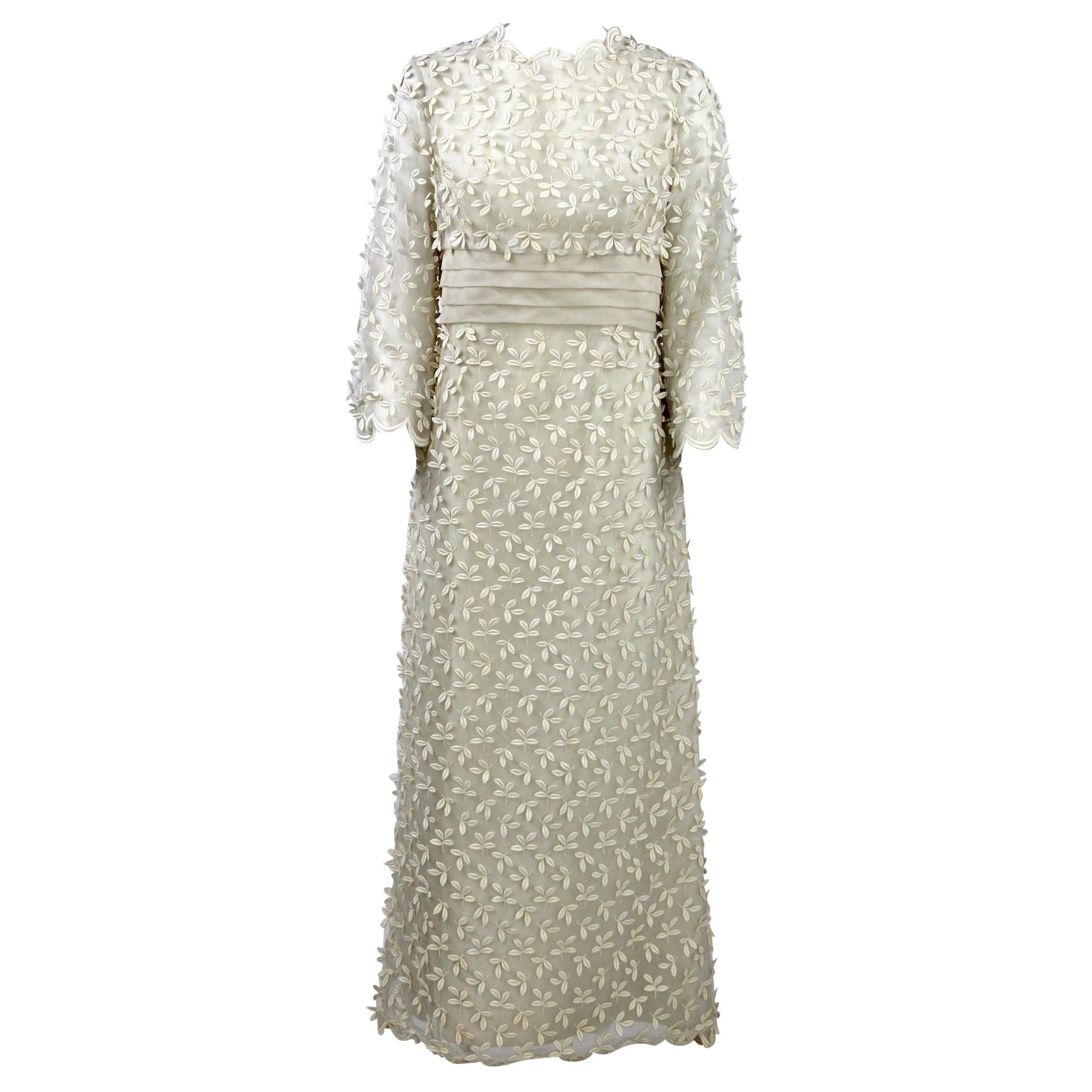 1960s Artisanal Off- White Wedding Gown