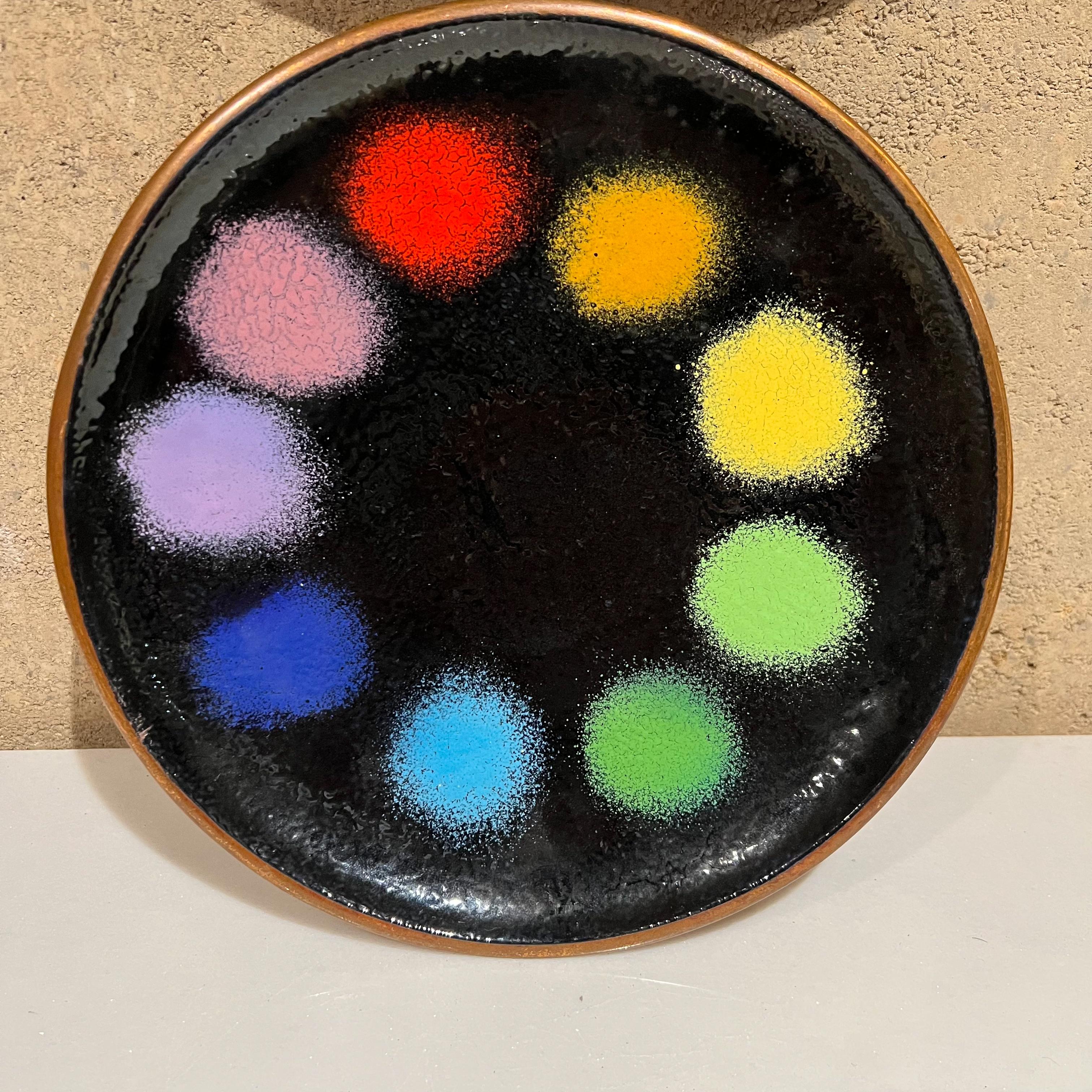 English 1960s Artisware Handmade Colorful Platter Copper Enamel Tray Made in England