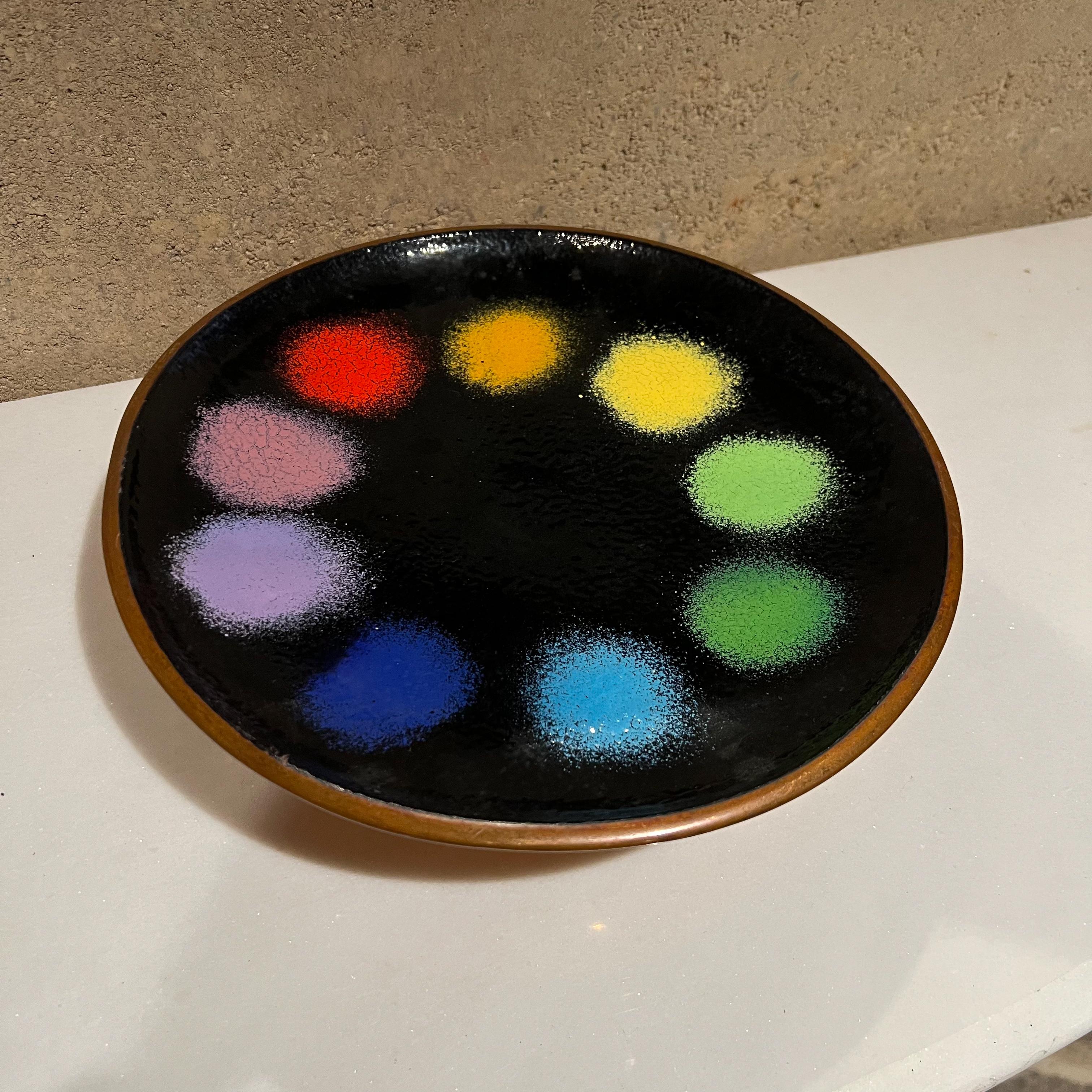 1960s Artisware Handmade Colorful Platter Copper Enamel Tray Made in England 3