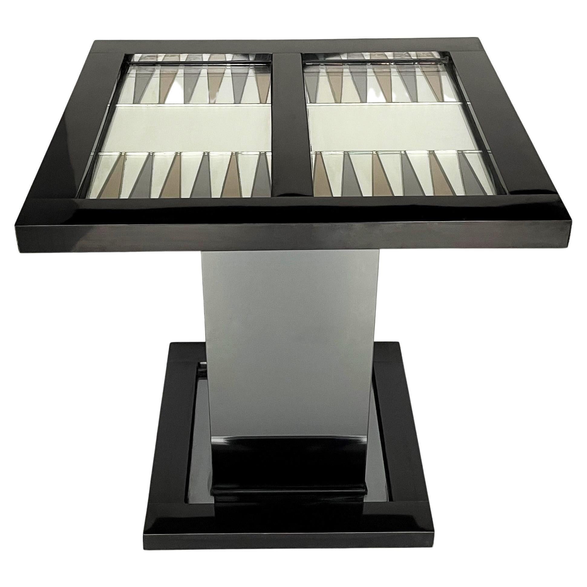 1960's Arturo Pani Exceptional High Gloss Black and Mirror Backgammon Table 3