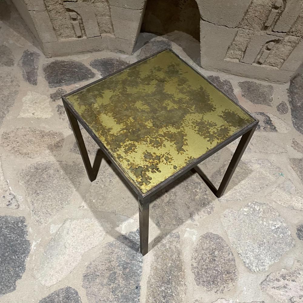 1960s Arturo Pani Mexican Modernism Side Table in Bronze with Eglomise Glass In Good Condition For Sale In Chula Vista, CA
