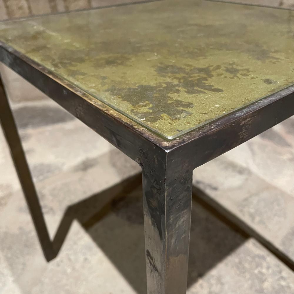 Mid-20th Century 1960s Arturo Pani Mexican Modernism Side Table in Bronze with Eglomise Glass For Sale