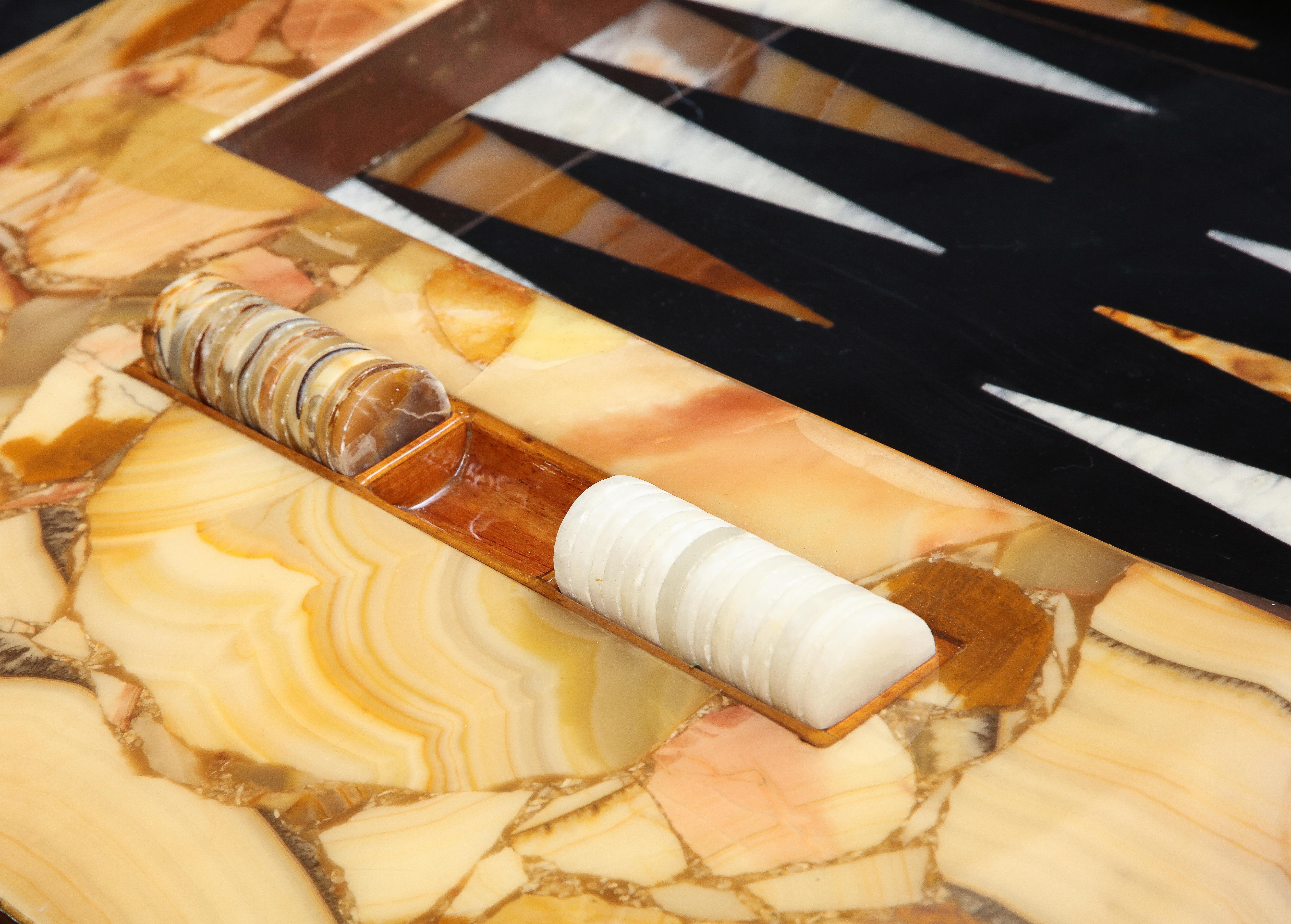 1960s Arturo Pani Onyx Backgammon Table with Two Stools by Muller's of Mexico 4