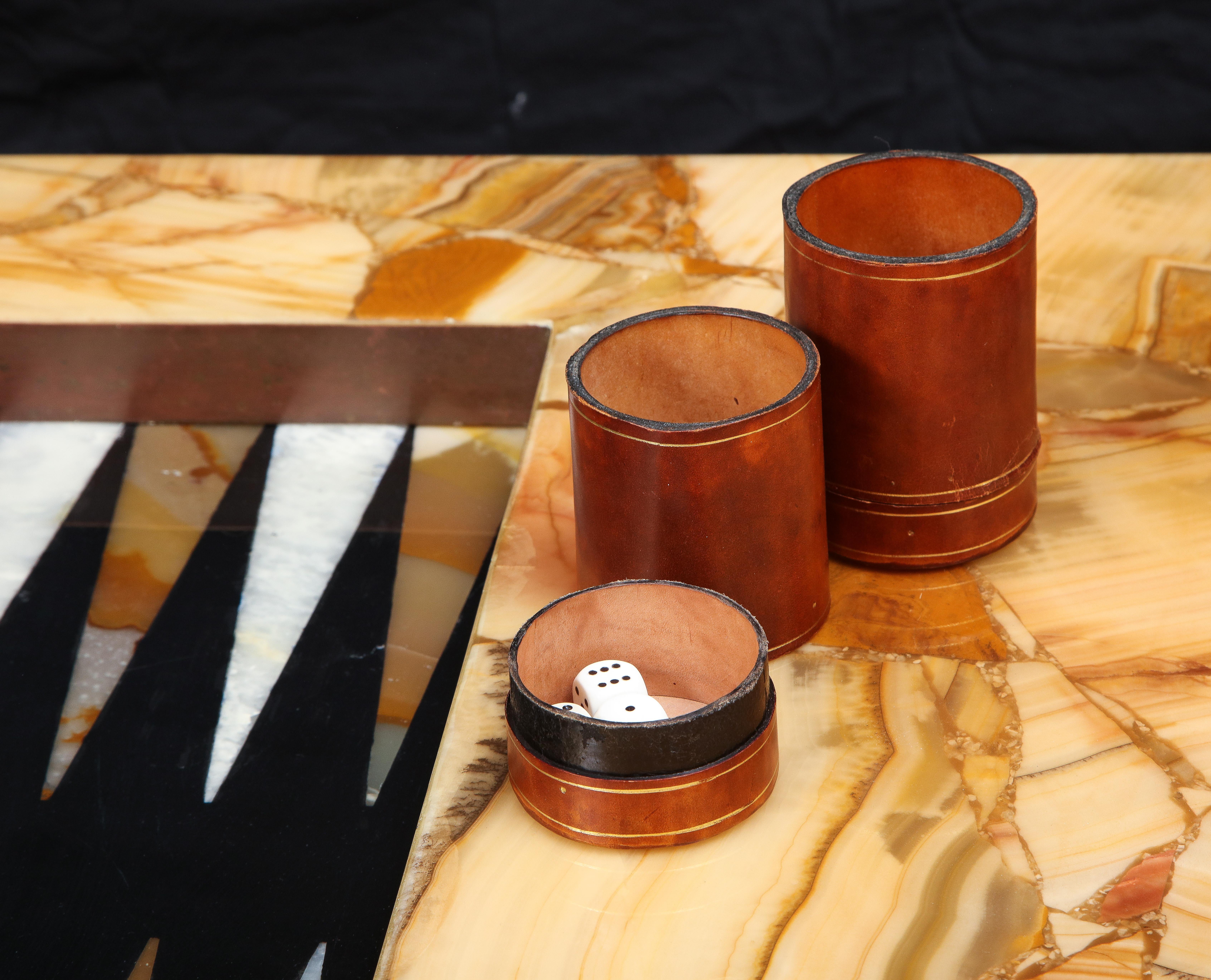 1960s Arturo Pani Onyx Backgammon Table with Two Stools by Muller's of Mexico 5