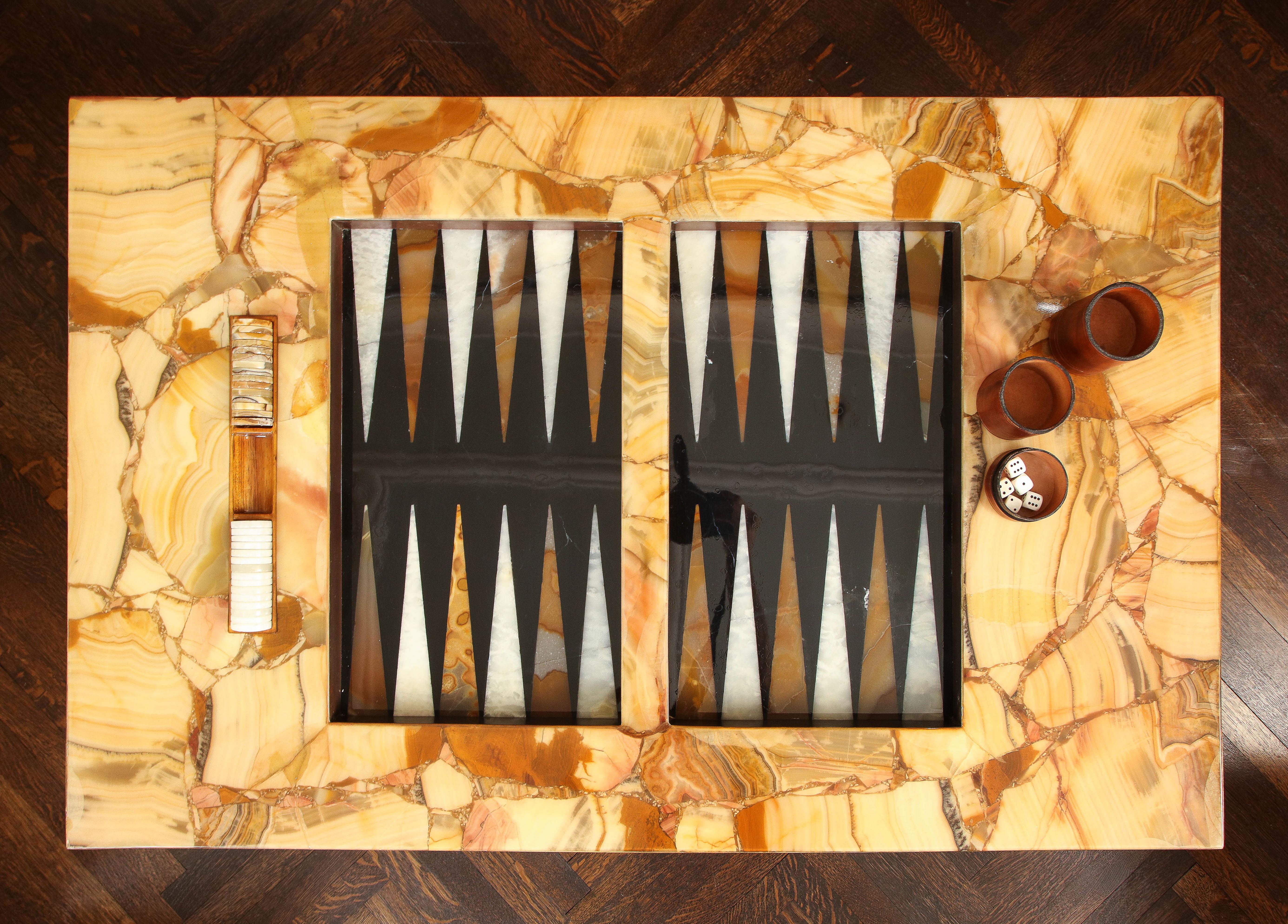1960s Arturo Pani Onyx Backgammon Table with Two Stools by Muller's of Mexico 7