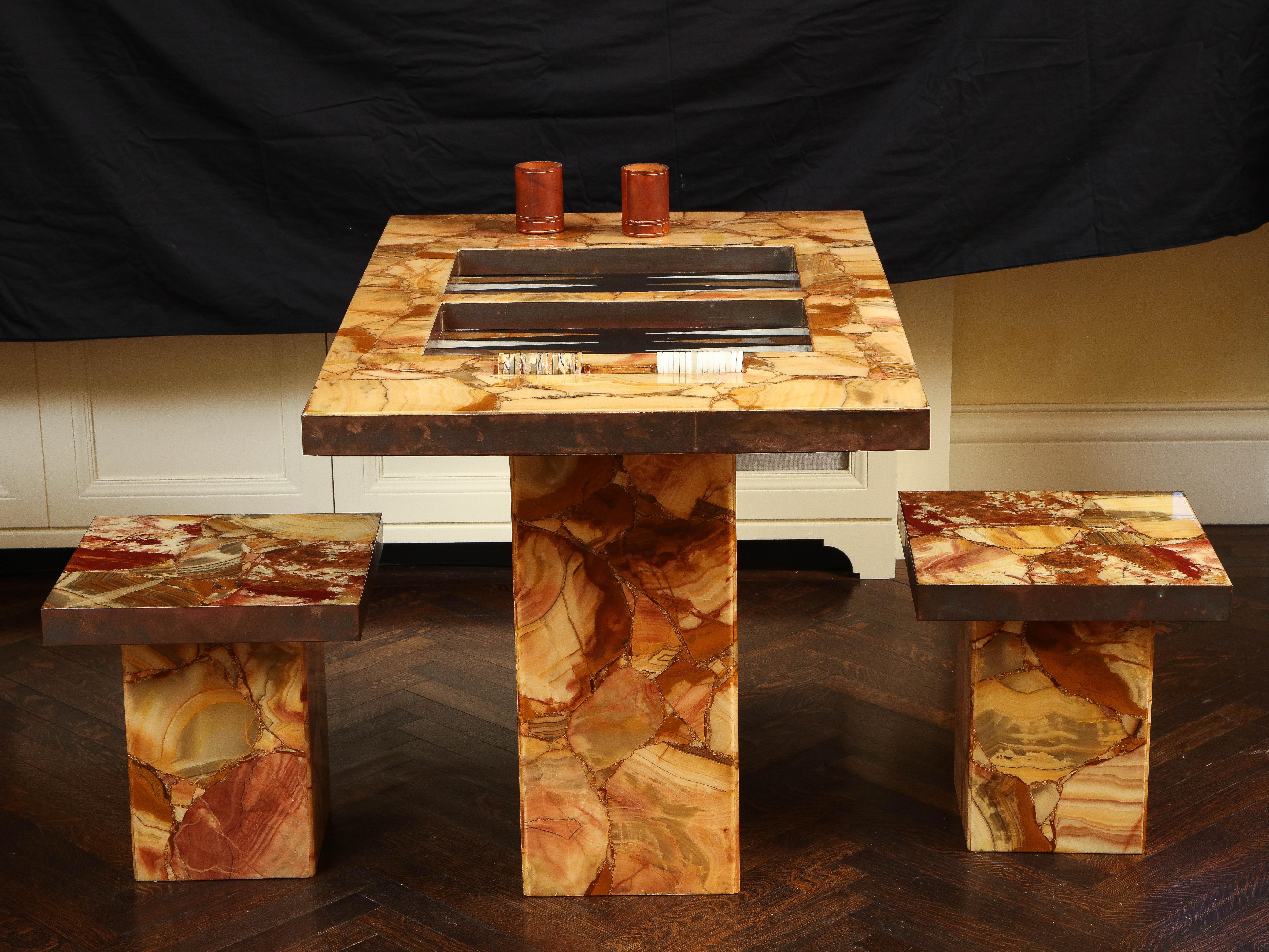 1960s Arturo Pani Onyx Backgammon Table with Two Stools by Muller's of Mexico 8