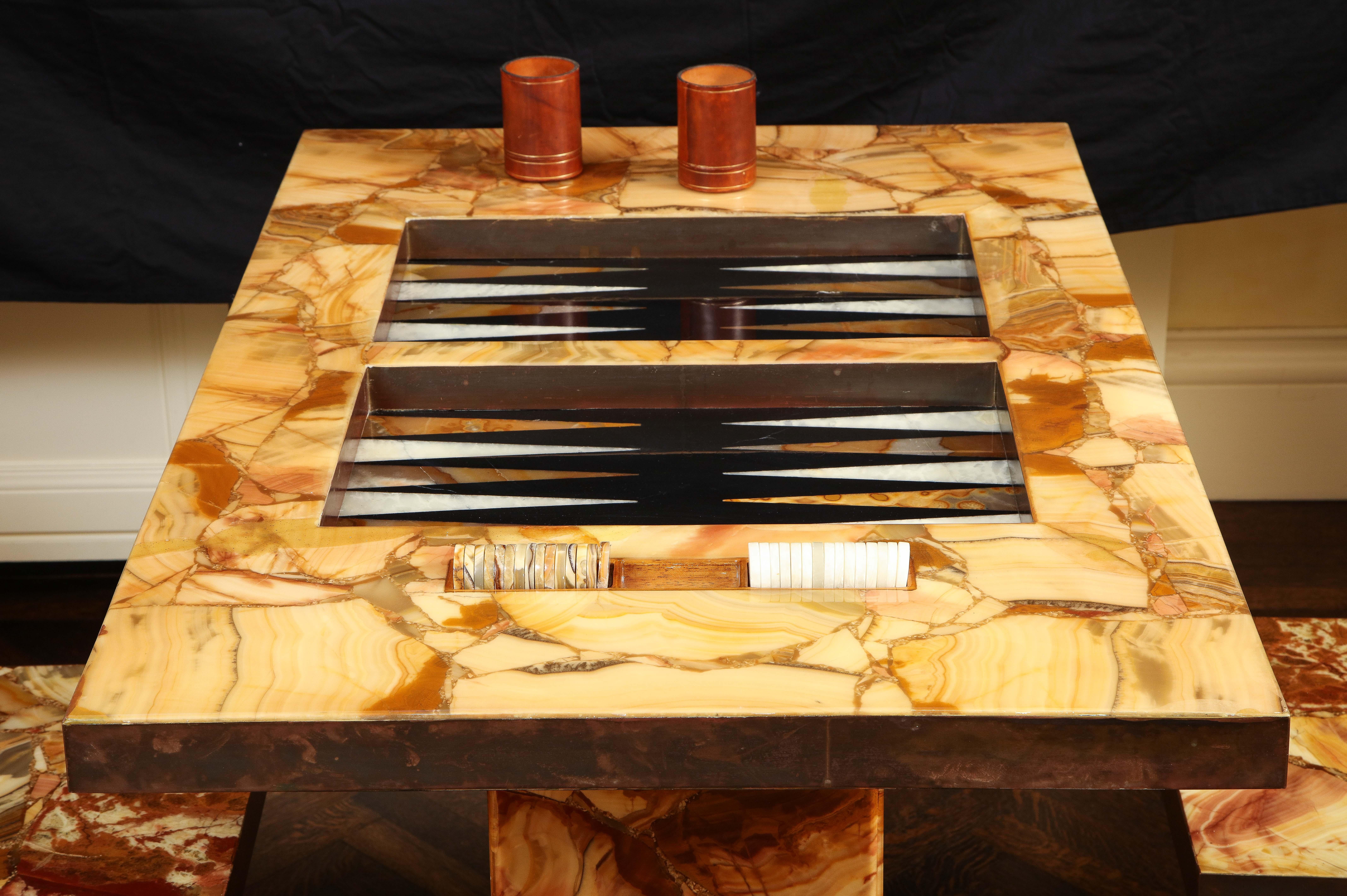 1960s Arturo Pani Onyx Backgammon Table with Two Stools by Muller's of Mexico 9