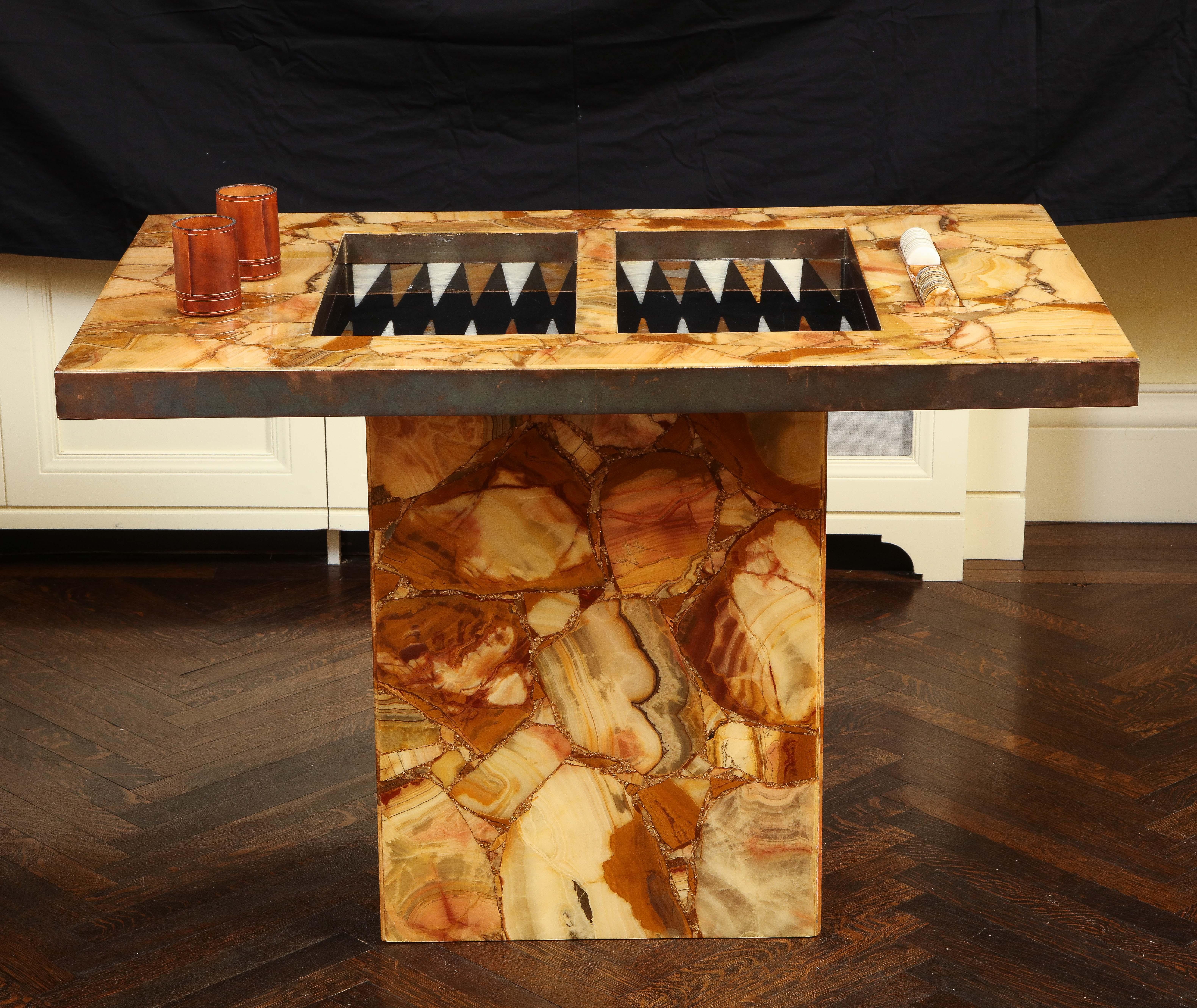 1960s Arturo Pani Onyx Backgammon Table with Two Stools by Muller's of Mexico 10