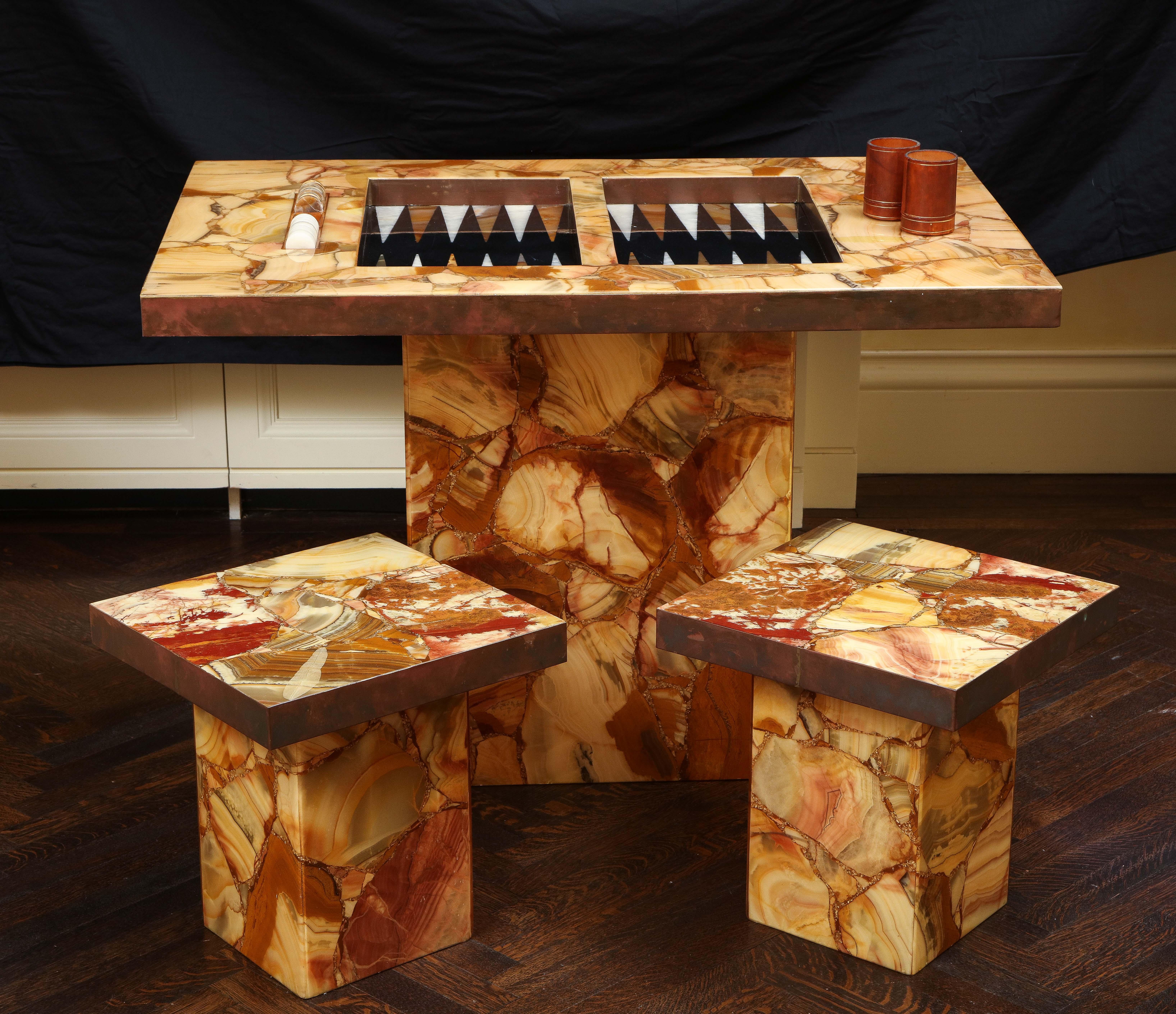 1960s Arturo Pani Onyx Backgammon Table with Two Stools by Muller's of Mexico 2