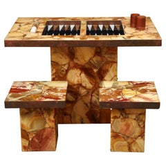 1960s Arturo Pani Onyx Backgammon Table with Two Stools by Muller's of Mexico