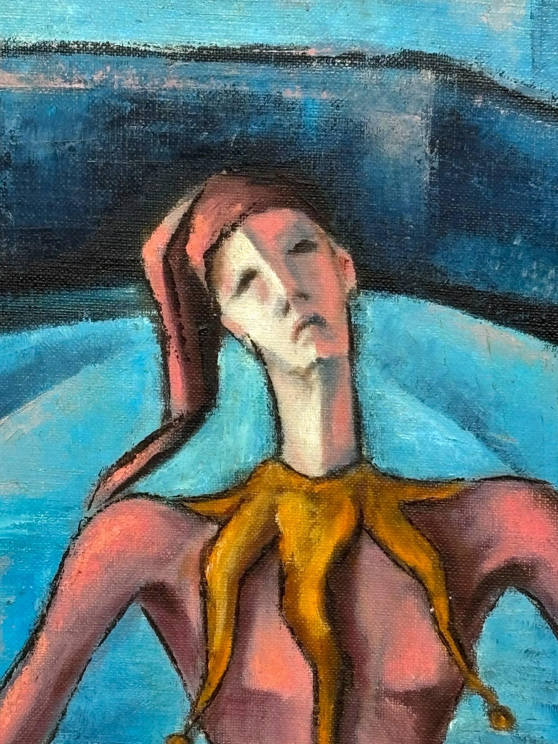 1960's A.Scordilis Oil on Canvas Venetian Jester (Postmoderne) im Angebot