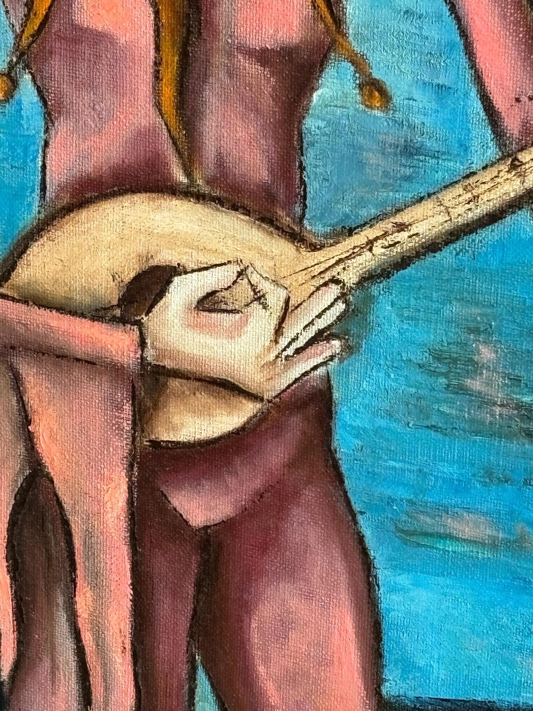 1960's A.Scordilis Oil on Canvas Venetian Jester (amerikanisch) im Angebot