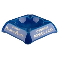 Vintage 1960s Ashtray, Perrier-Jouet Champagne, Blue Glazed Ceramic, Made in Italy