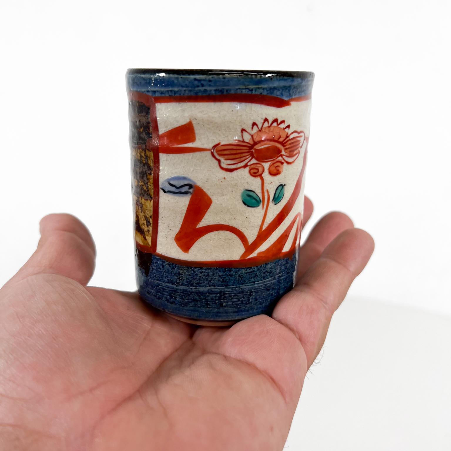 1960s Asian Art Pottery Decorative Oriental Modern Flower Cup For Sale 6