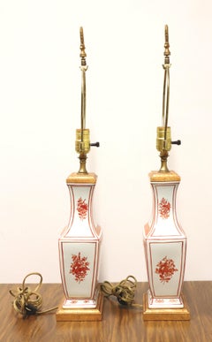 1960's Asian Chinoiserie Porcelain Table Lamps - Pair