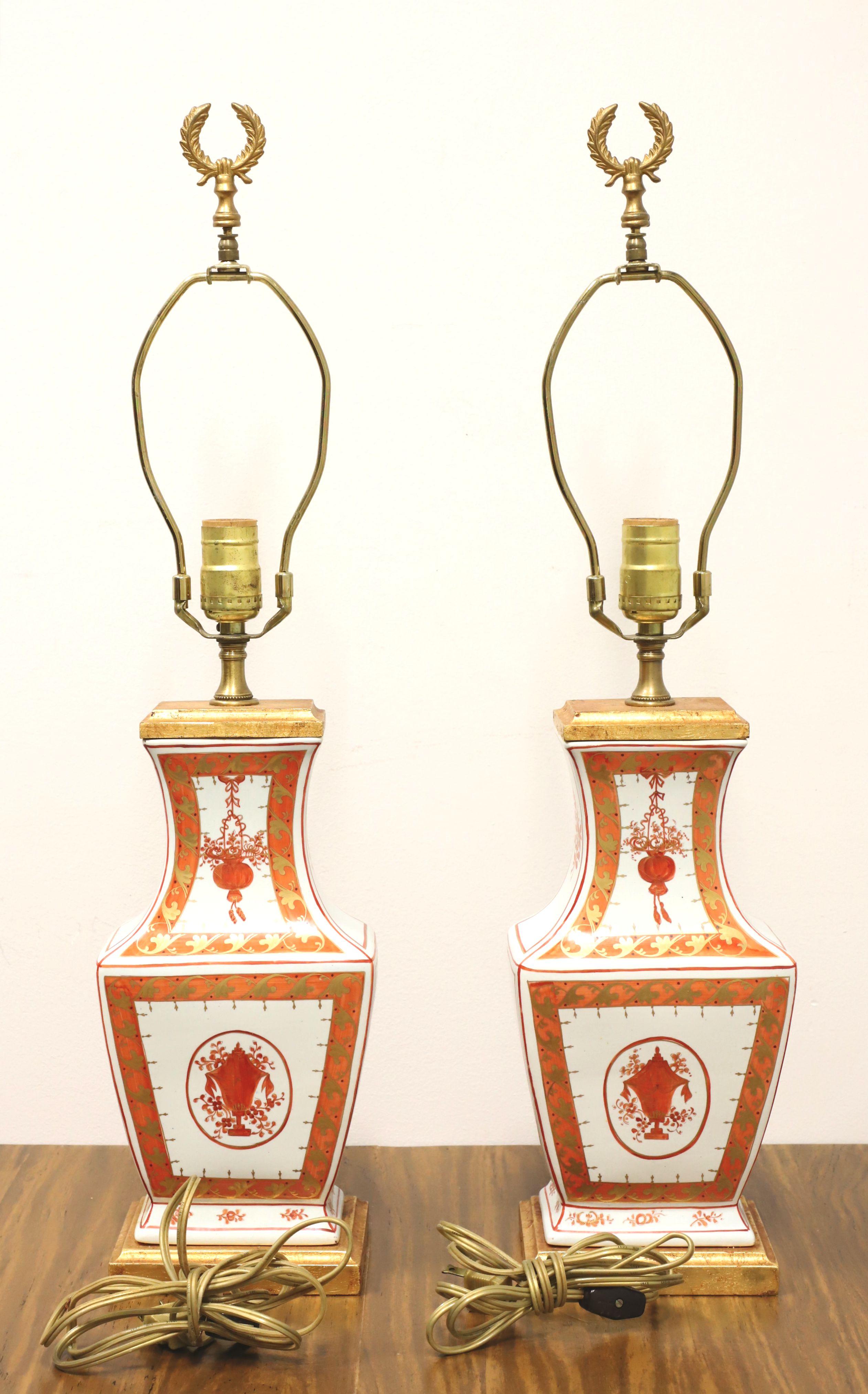 American 1960's Asian Chinoiserie Porcelain Table Lamps - Pair