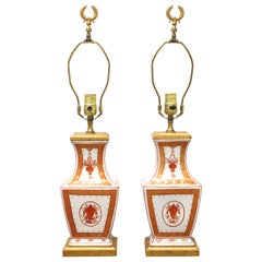 1960's Asian Chinoiserie Porcelain Table Lamps - Pair