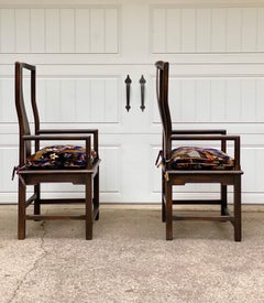 1960s Asian Chinoiserie Scholar Splat Back and Larsen Cushions Armchairs – Set