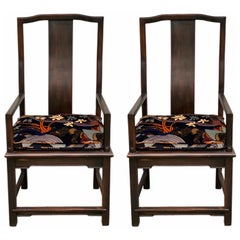 1960s Asian Chinoiserie Scholar Splat Back and Larsen Cushions Armchairs – Set