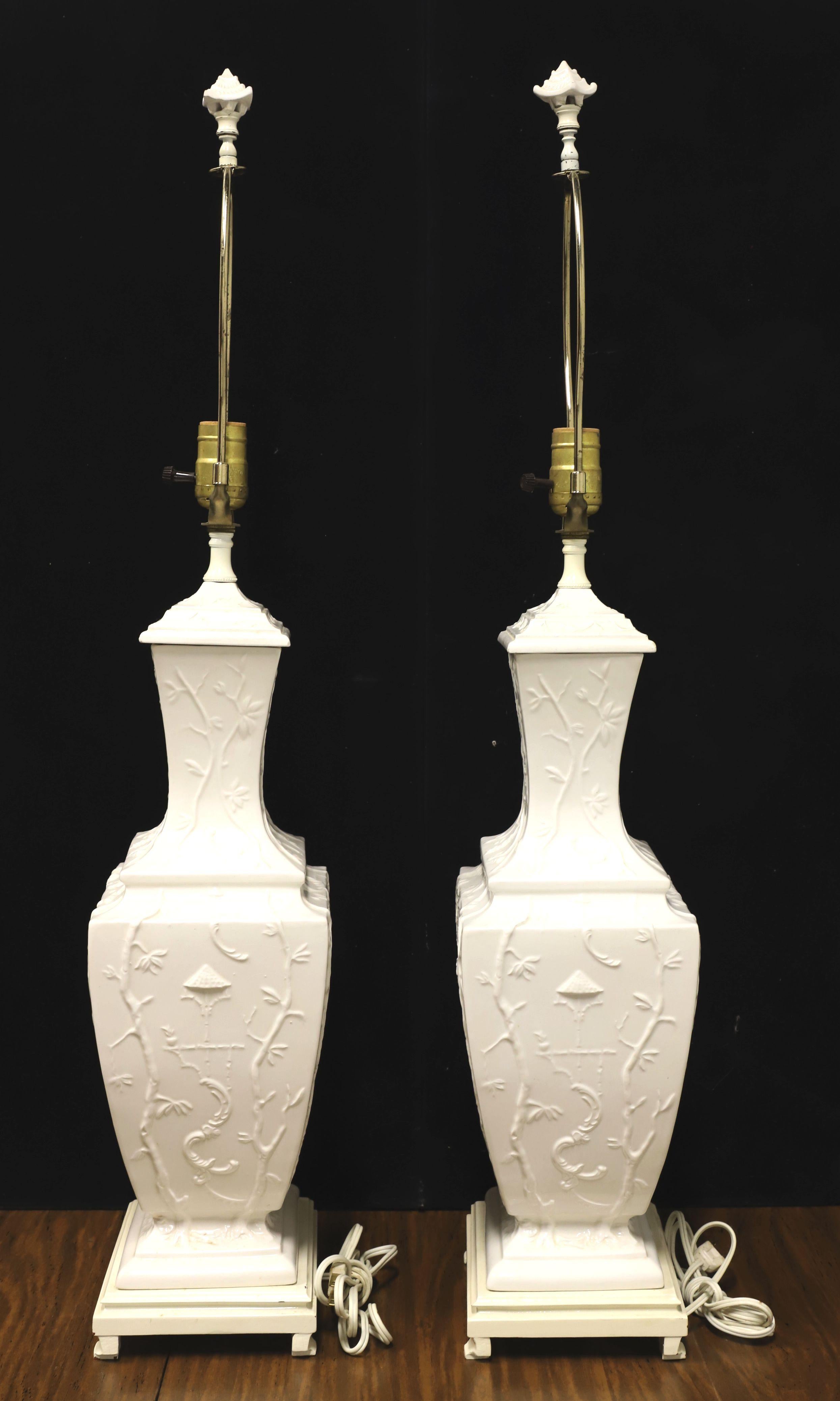 1960's Asian Chinoiserie White Porcelain Table Lamps - Pair In Good Condition For Sale In Charlotte, NC