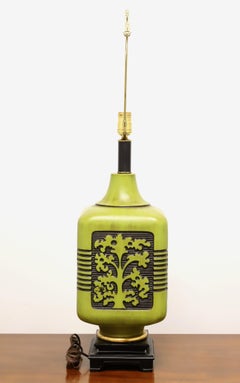 1960's Asian Inspired Green Tree of Life Table Lamp