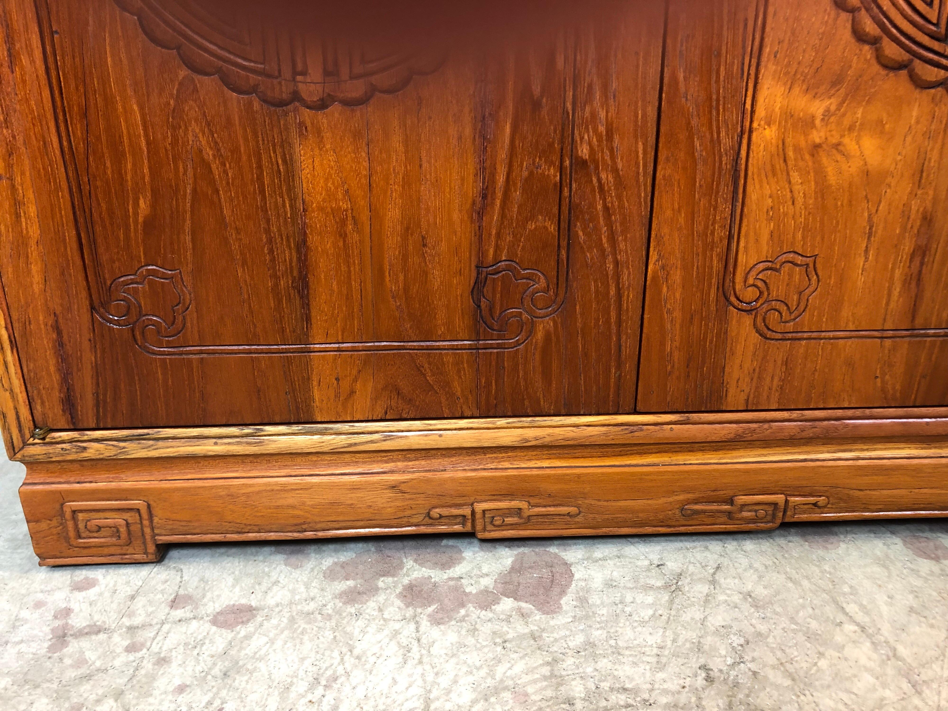 1960s Asian Teak Carved Front Side Tables, Pair For Sale 6