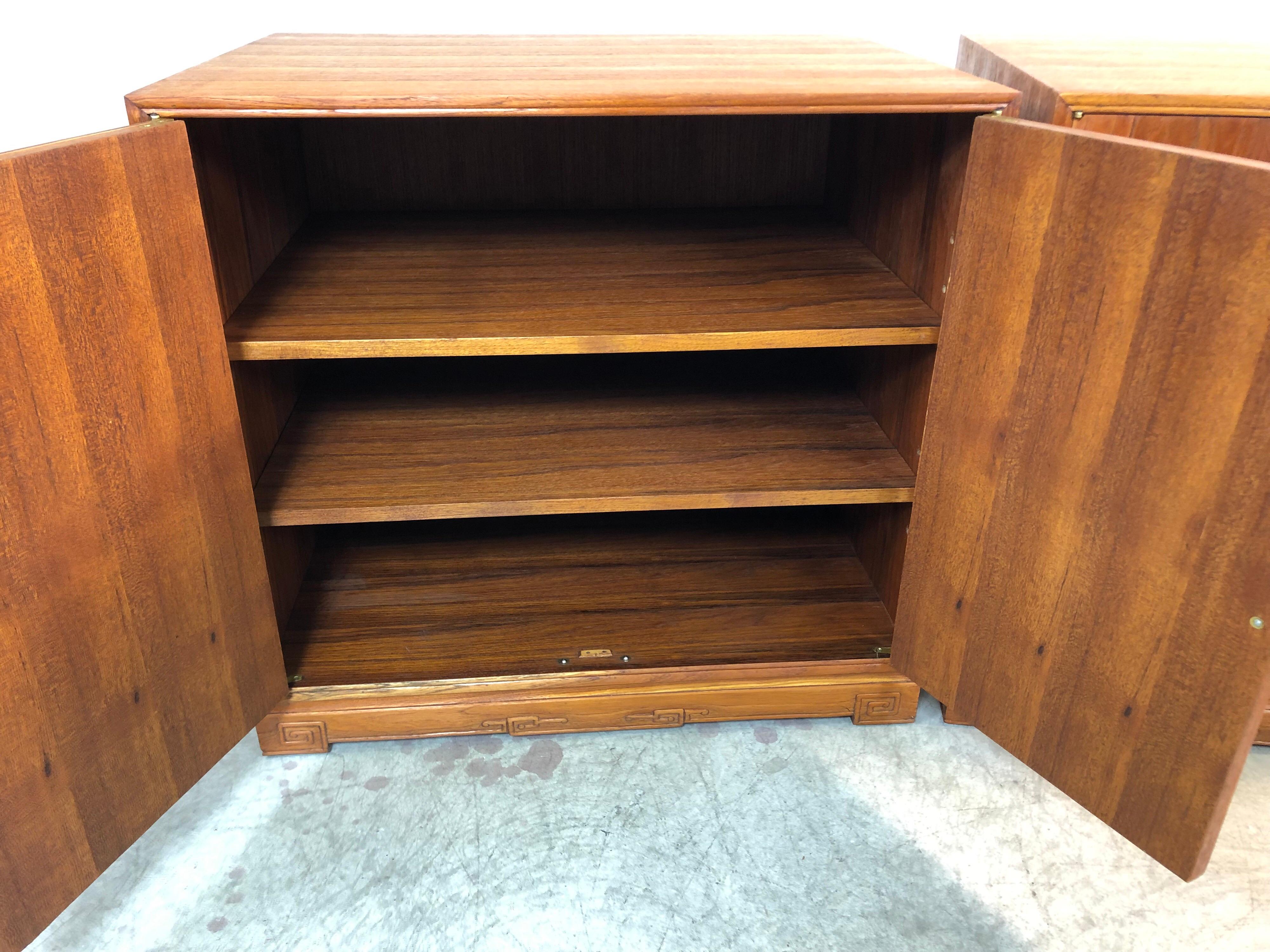 1960s Asian Teak Carved Front Side Tables, Pair For Sale 2