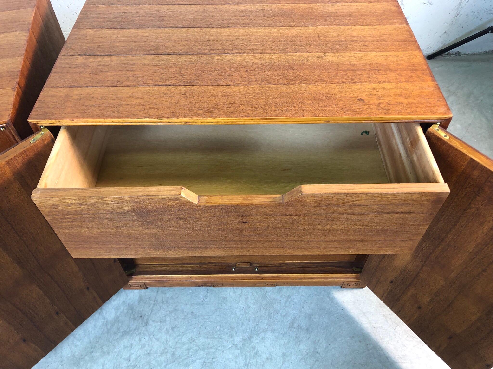 1960s Asian Teak Carved Front Side Tables, Pair For Sale 4