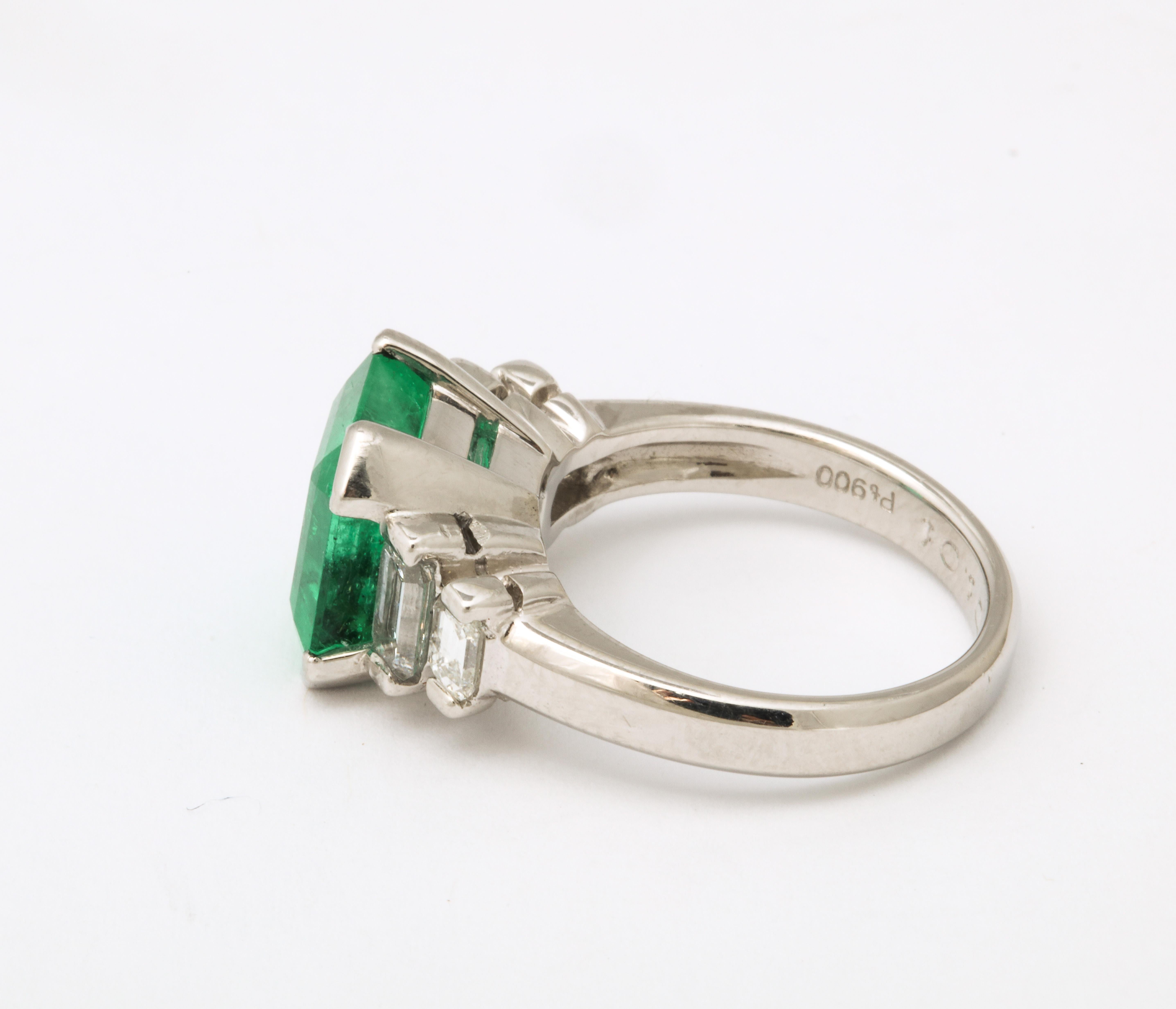 1960's Asscher Cut Emerald with Stepdown Baguette Mounting Platinum Ring 6