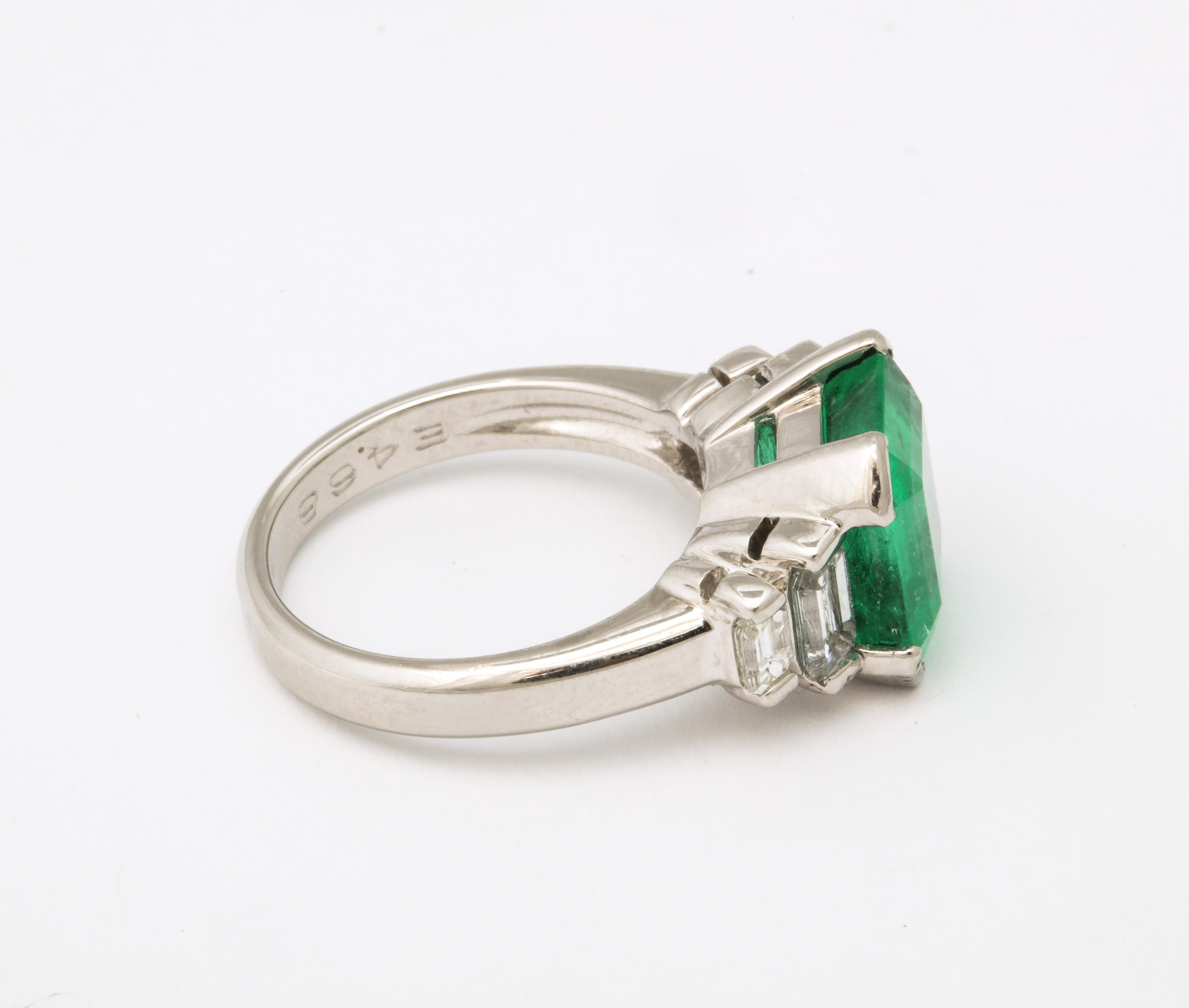 1960's Asscher Cut Emerald with Stepdown Baguette Mounting Platinum Ring 8
