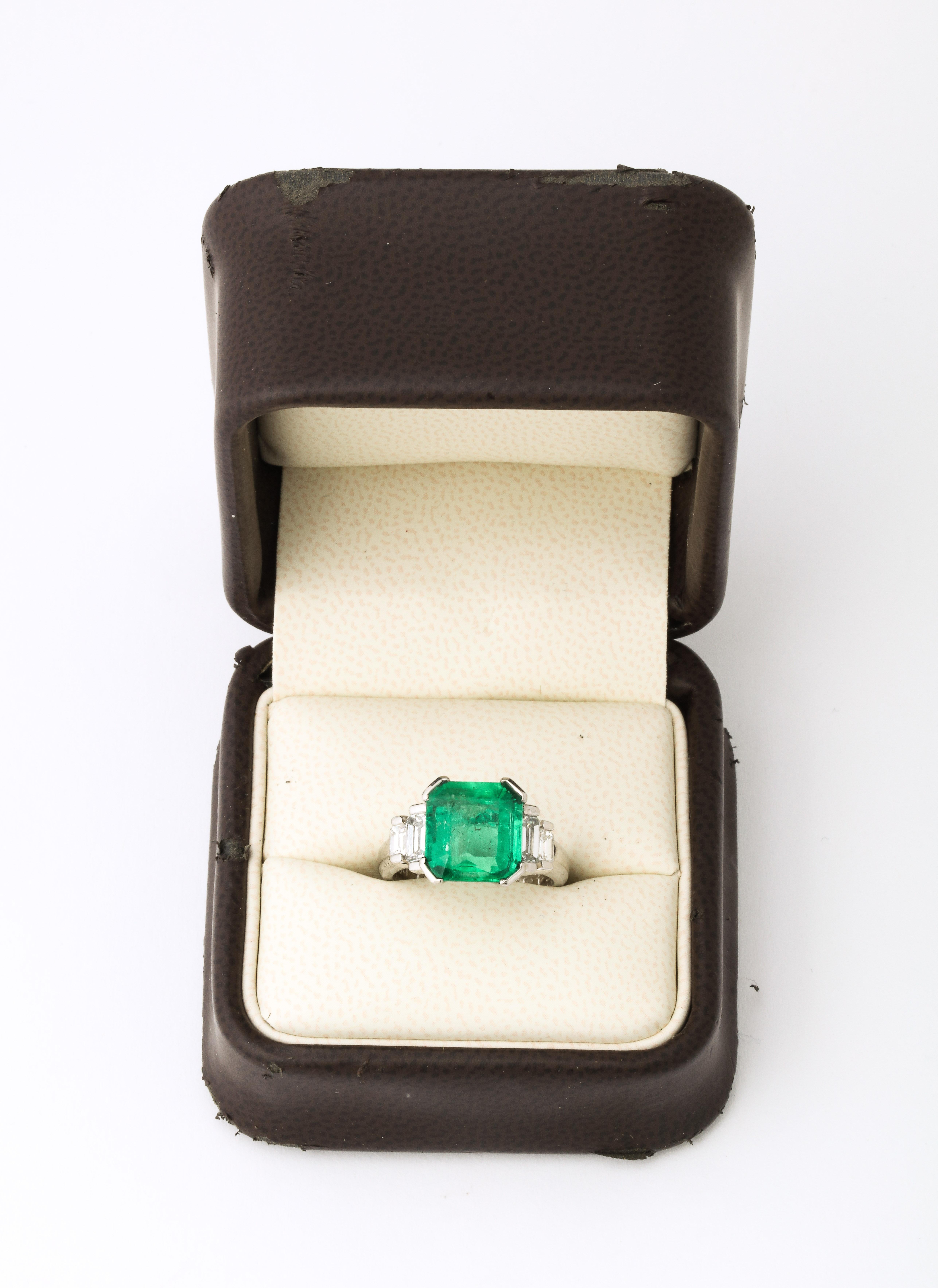 Women's 1960's Asscher Cut Emerald with Stepdown Baguette Mounting Platinum Ring