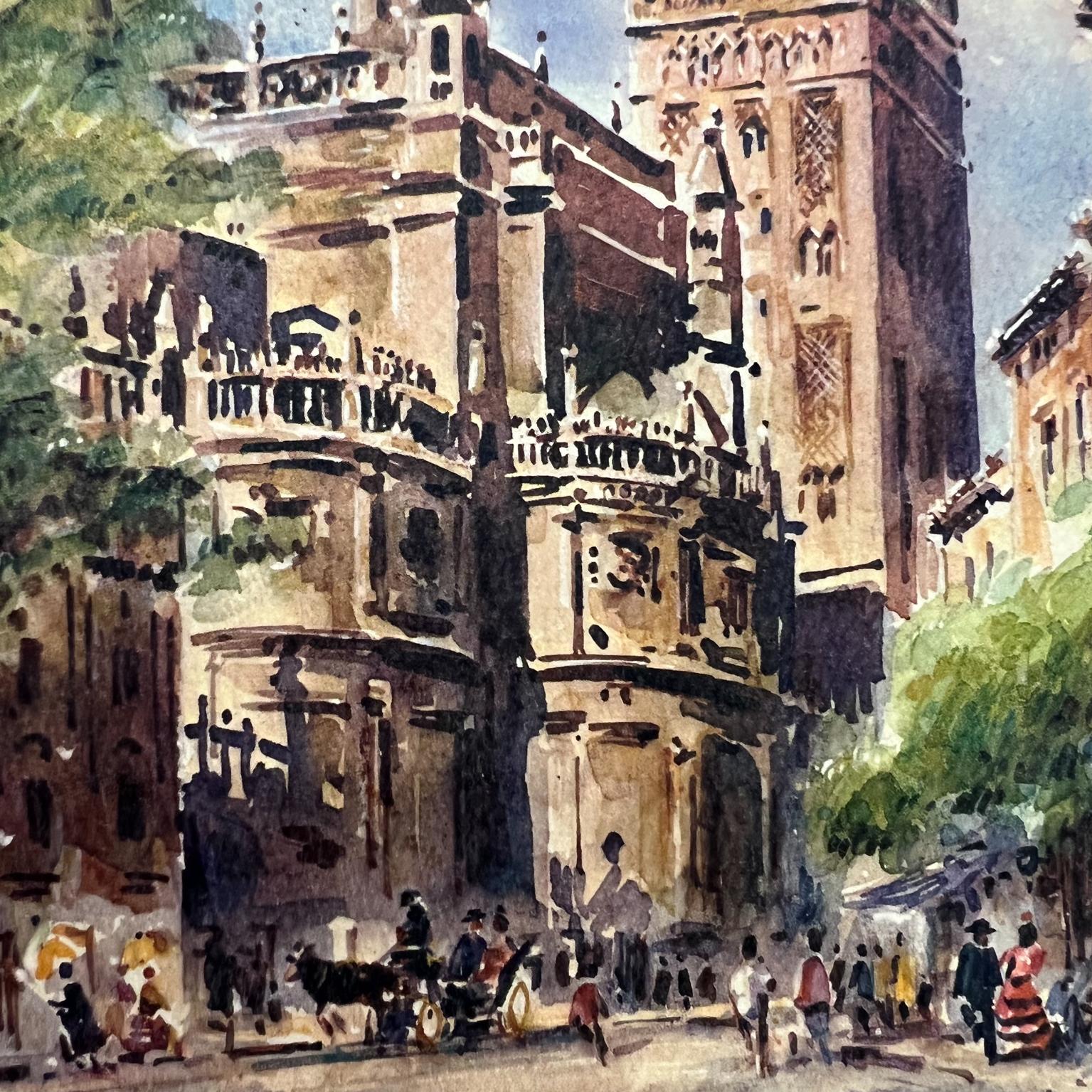 Paper 1960s Asterio Pascolini Impressionist Art Lithograph Sevilla Cathedral Spain For Sale