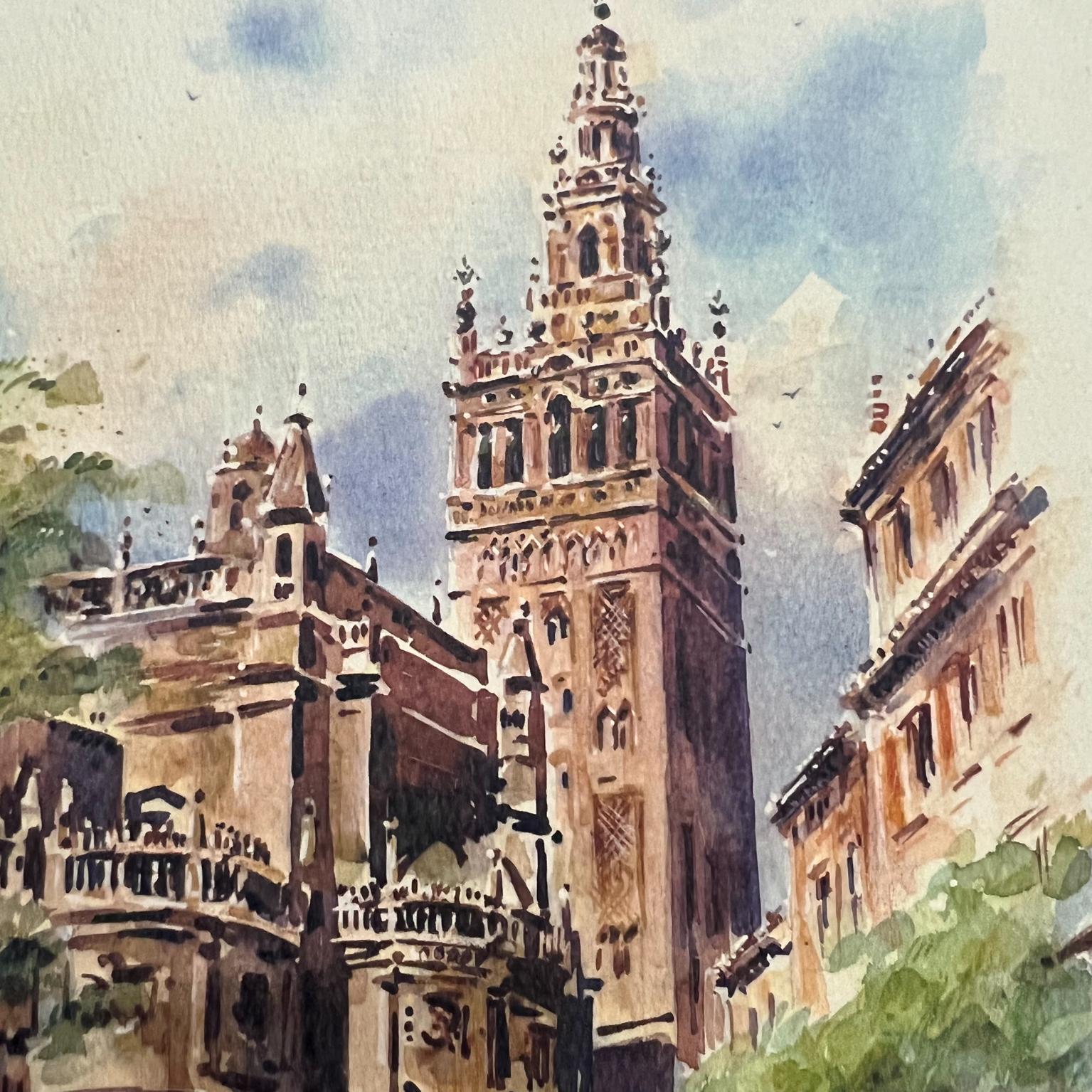 1960s Asterio Pascolini Impressionist Art Lithograph Sevilla Cathedral Spain For Sale 1