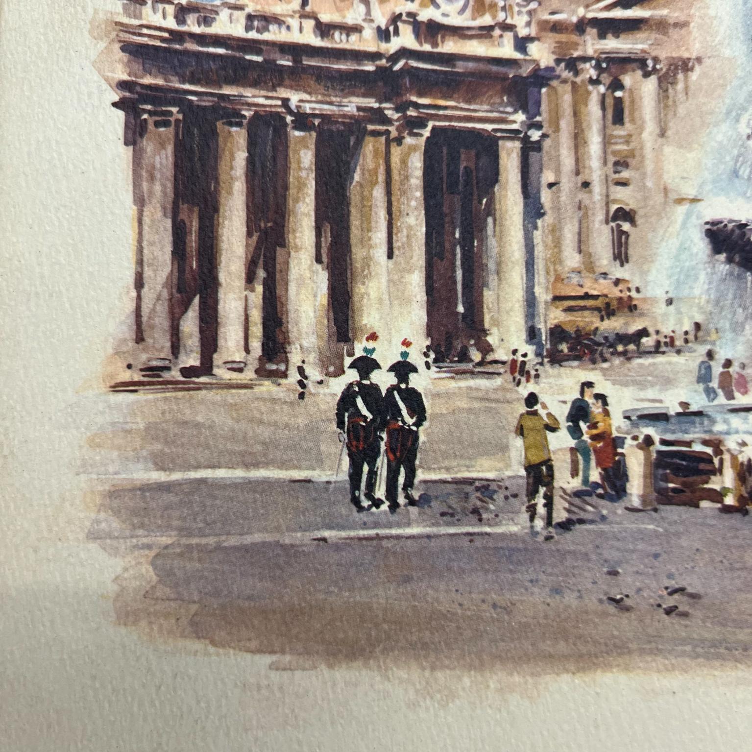 Mid-20th Century 1960s Asterio Pascolini St Peter's Basilica Rome Italy Lithograph Art For Sale