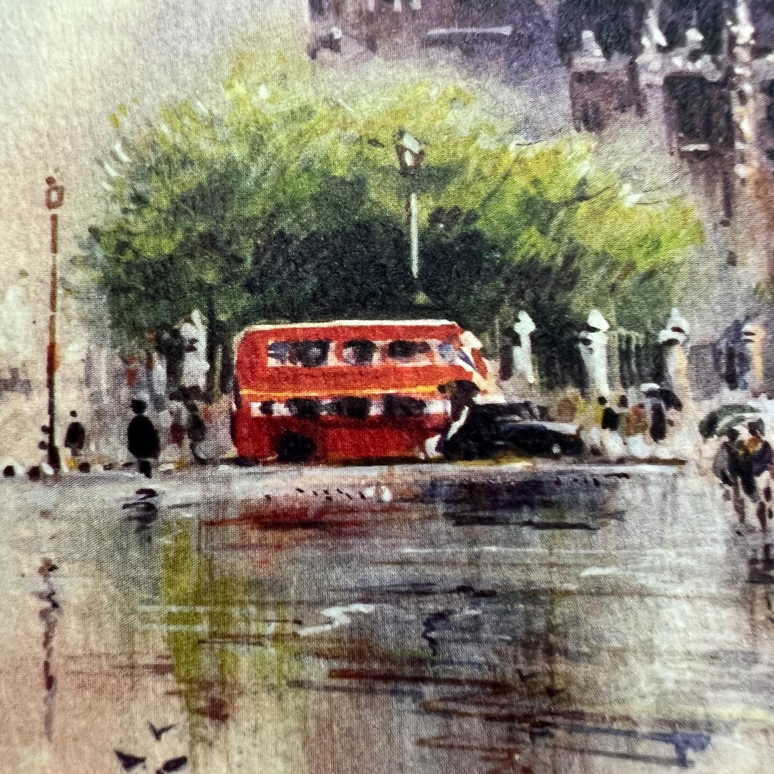 1960s Asterio Pascolini Vintage Art Lithograph London Big Ben Double Decker Bus For Sale 1