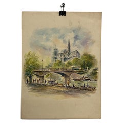 Asterio Pascolini - Lithographie d'art vintage Notre Dame cathédrale de Paris, France, années 1960