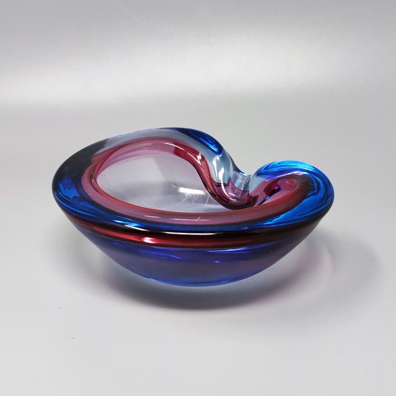 Mid-Century Modern 1960s Astonishing Blue and Pink Ashtray/Vide Poche By Flavio Poli for Seguso For Sale