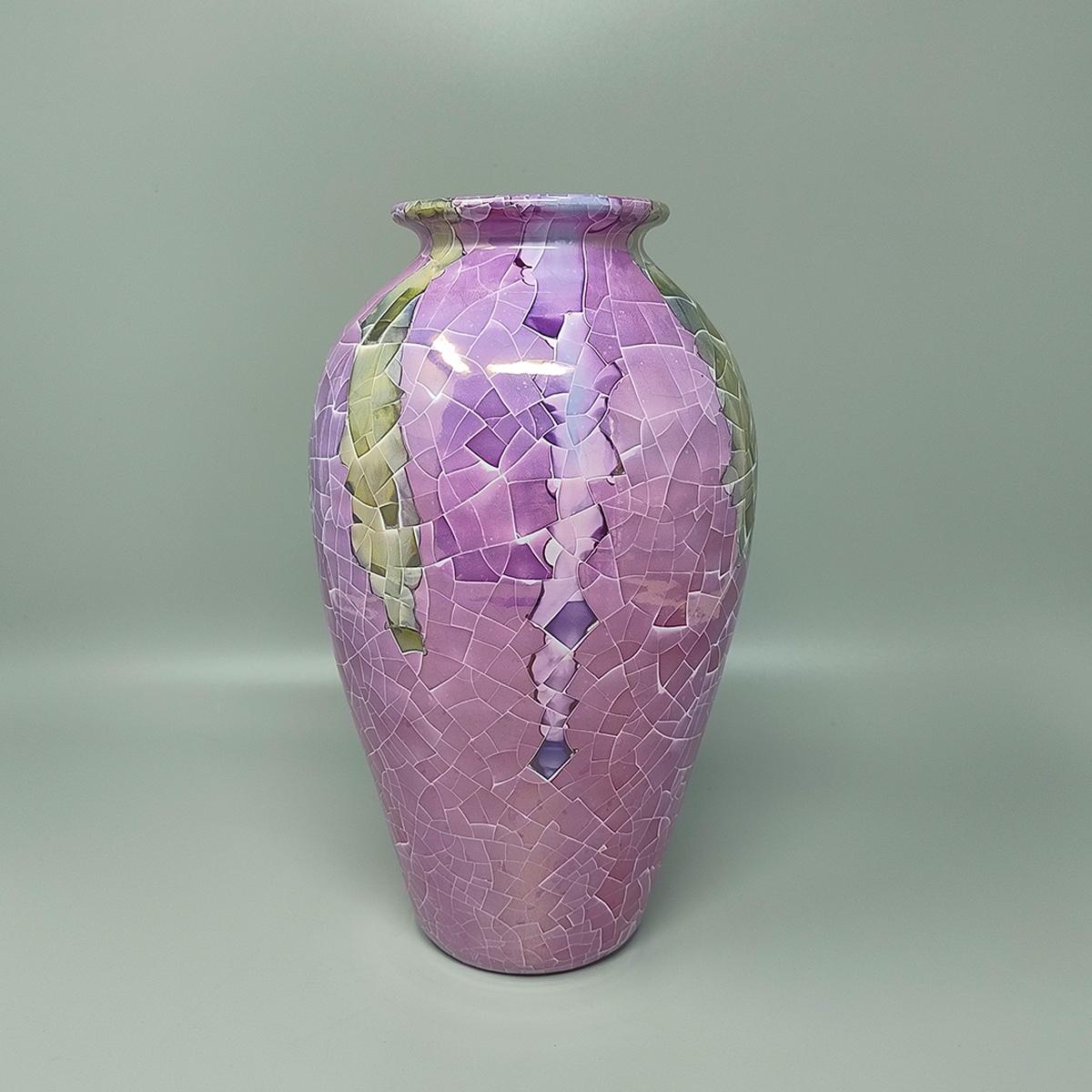 Mid-Century Modern 1960s Astonishing Giuseppe Locci Polycrome Craquelé Vase in Sardinian Ceramic. For Sale