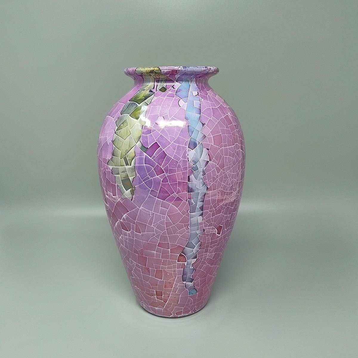 Italian 1960s Astonishing Giuseppe Locci Polycrome Craquelé Vase in Sardinian Ceramic. For Sale