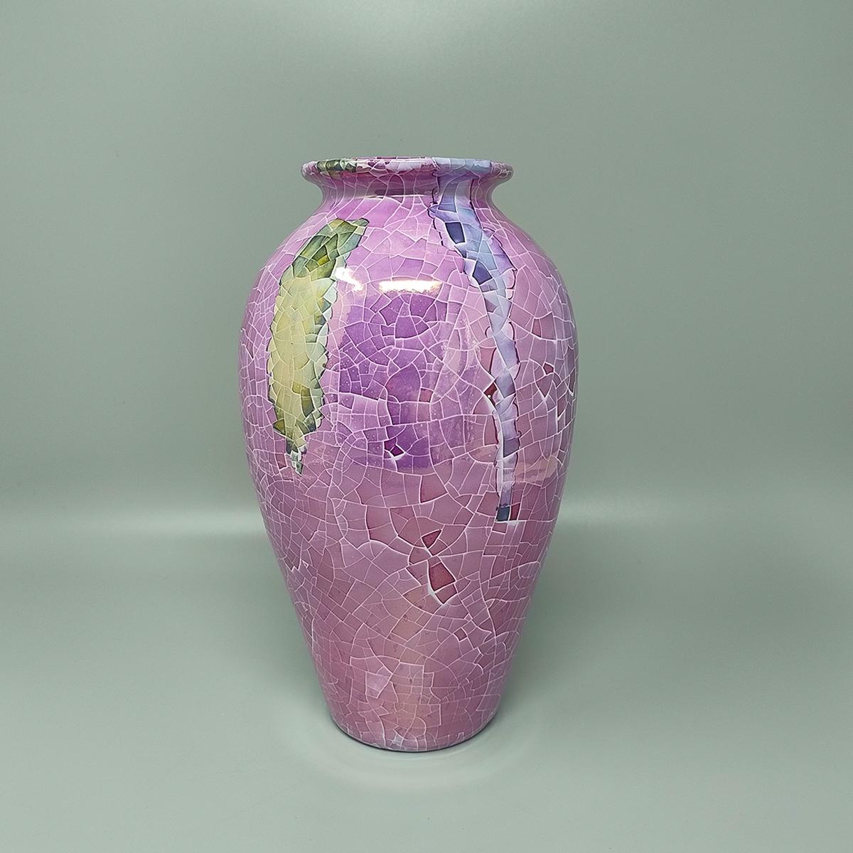 Polychromed 1960s Astonishing Giuseppe Locci Polycrome Craquelé Vase in Sardinian Ceramic. For Sale