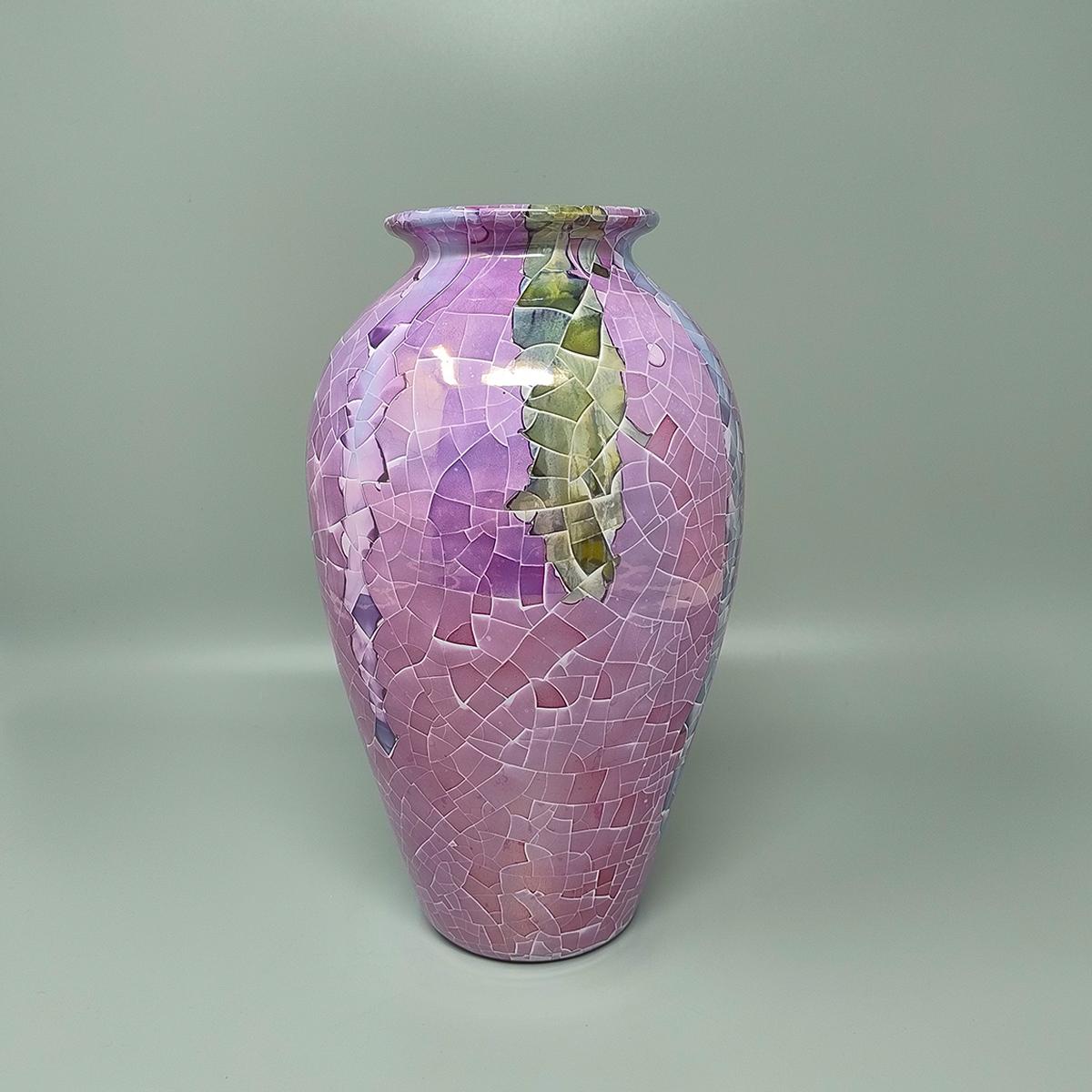 1960s Astonishing Giuseppe Locci Polycrome Craquelé Vase in Sardinian Ceramic. In Excellent Condition For Sale In Milano, IT