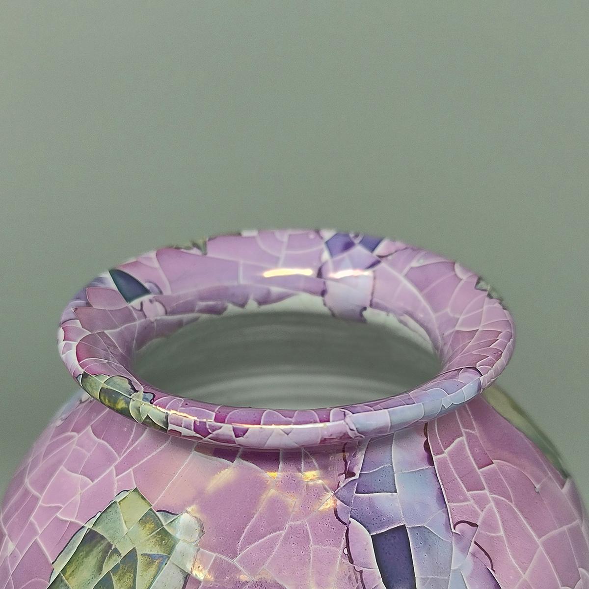 Mid-20th Century 1960s Astonishing Giuseppe Locci Polycrome Craquelé Vase in Sardinian Ceramic. For Sale
