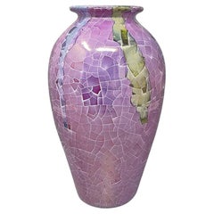1960s Astonishing Giuseppe Locci Polycrome Craquelé Vase in Sardinian Ceramic.
