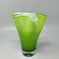 1960s Astonishing Green Vase "Fazzoletto" By Ca' Dei Vetrai in Murano Glass.