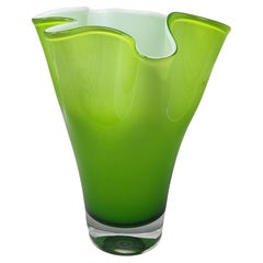1960er Jahre Erstaunliche grüne Vase "Fazzoletto" von Ca' Dei Vetrai in Murano Glas.