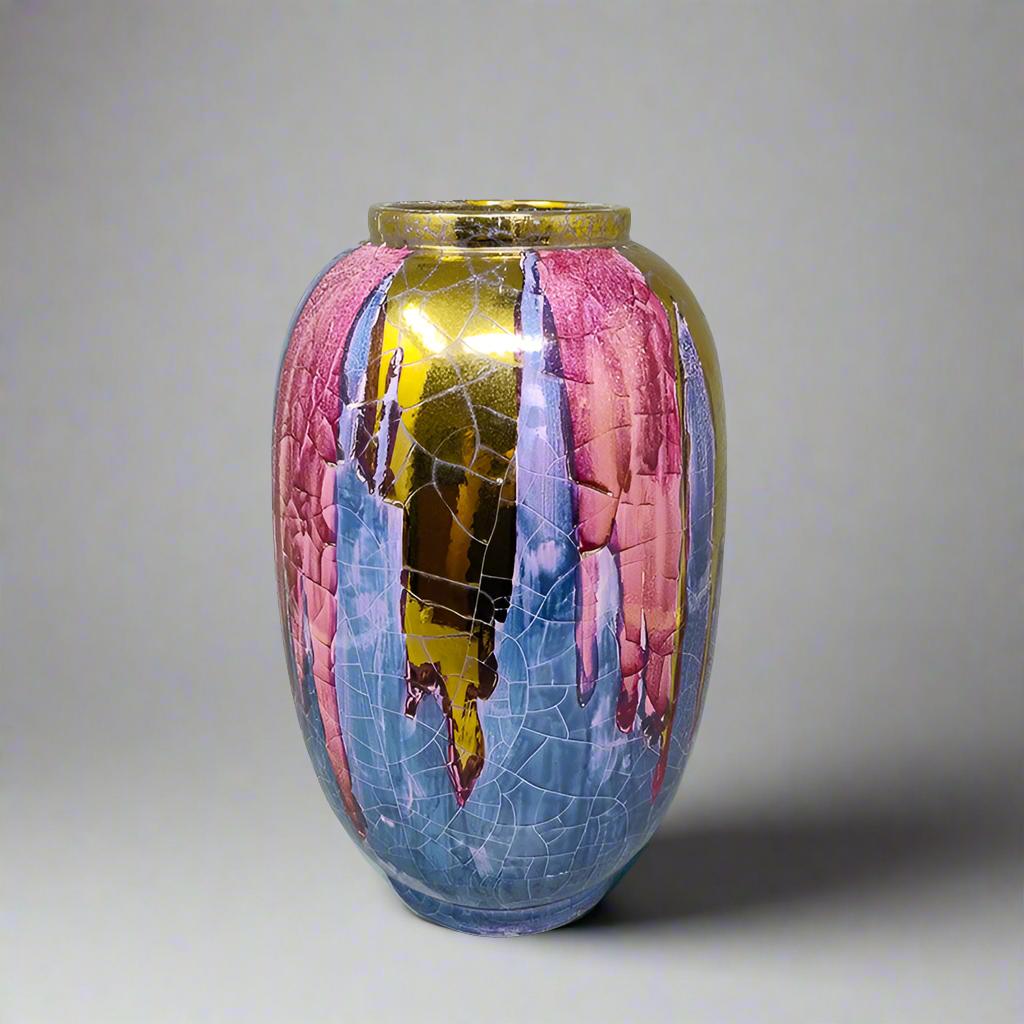 1960s Astonishing polycrome craquelé vase by Giuseppe Locci  in sardinian ceramic. It's in excellent condition. This vase is a true piece of art. Made in Italy
Dimension:
5,90  x 11,81 H inches
diam cm 15 x cm 30 H