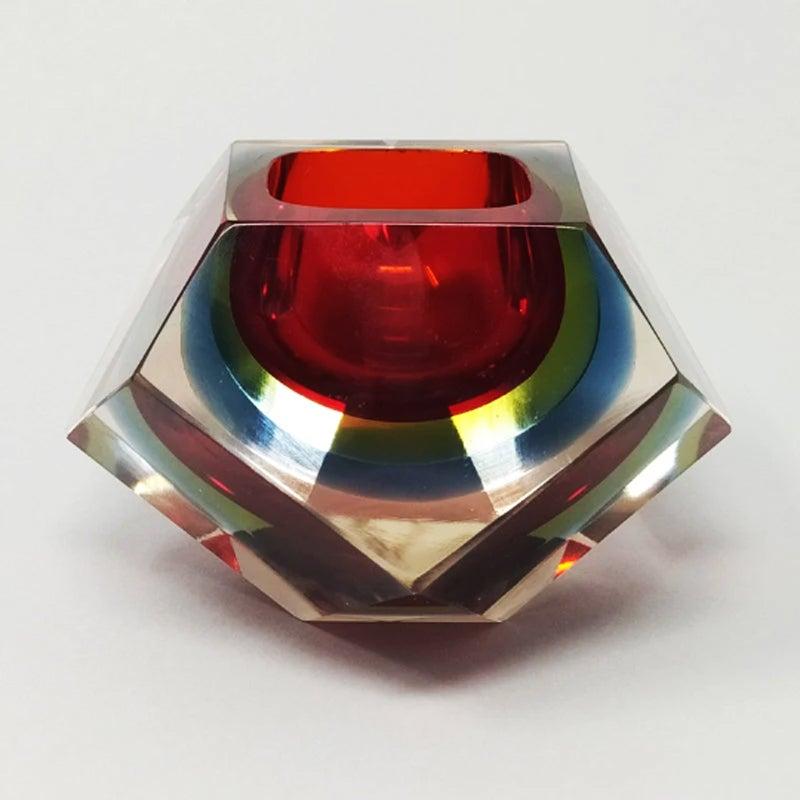 European 1960s Murano Red and Blue Ashtray or Catchall by Flavio Poli
