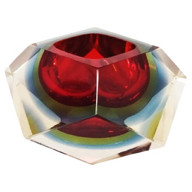 1960s Astonishing Red and Blue Ashtray or Catchall by Flavio Poli